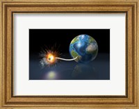 Framed Earth Globe with a Fuse Lighted up as a Time Bomb