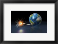 Framed Earth Globe with a Fuse Lighted up as a Time Bomb