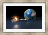 Framed Earth Globe with a Fuse Lighted up as a Time Bomb