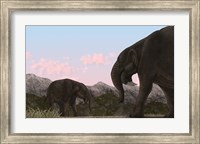 Framed Two Deinotherium, an Extinct Animal of the Miocene Epoch