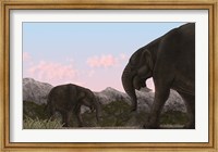 Framed Two Deinotherium, an Extinct Animal of the Miocene Epoch