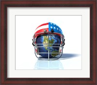 Framed Planet Earth Protected by an American Football Helmet
