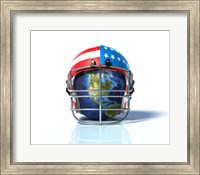 Framed Planet Earth Protected by an American Football Helmet