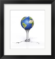 Framed Golf Ball with the Texture of Planet Earth Placed on a Tee
