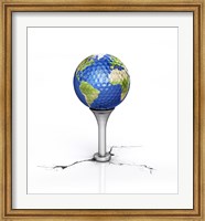 Framed Golf Ball with the Texture of Planet Earth Placed on a Tee