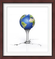 Framed Golf Ball with the Texture of Planet Earth Placed on a Tee