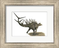Framed Pencil Drawing of Kentrosaurus Aethiopicus on Yellow paper