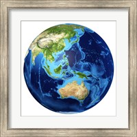 Framed 3D Rendering of planet Earth with Clouds, Oceania View