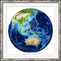 Framed 3D Rendering of planet Earth with Clouds, Oceania View