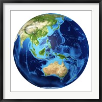 Framed 3D Rendering of planet Earth with Clouds, Oceania View
