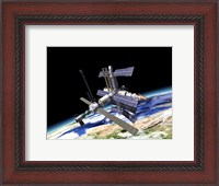 Framed Space Station in Orbit Around Earth