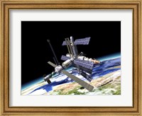 Framed Space Station in Orbit Around Earth