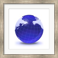 Framed Stylized Earth Globe with Grid, Centered on Pacific Ocean