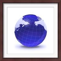 Framed Stylized Earth Globe with Grid, Centered on Pacific Ocean