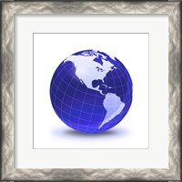 Framed Stylized Earth Globe with Grid, Showing North America and South America