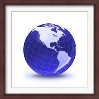 Framed Stylized Earth Globe with Grid, Showing North America and South America