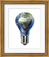 Framed Light Bulb with Planet Earth inside Glass, Africa and Europe view