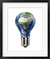 Framed Light Bulb with Planet Earth inside Glass, Africa and Europe view