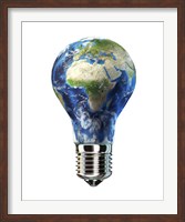 Framed Light Bulb with Planet Earth inside Glass, Africa and Europe view