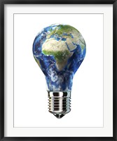 Framed Light Bulb with Planet Earth inside Glass, Africa and Europe view