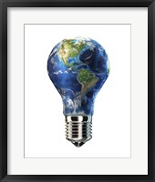 Framed Light bulb with planet Earth inside glass, Americas view