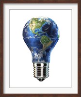 Framed Light bulb with planet Earth inside glass, Americas view