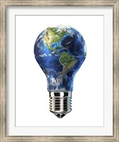 Framed Light bulb with planet Earth inside glass, Americas view