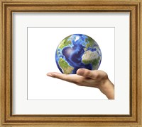 Framed Male Hand Holding Earth Globe