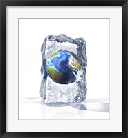 Framed Planet Earth Frozen Inside of an Ice Block