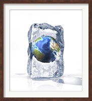 Framed Planet Earth Frozen Inside of an Ice Block