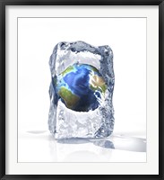 Framed Planet Earth Frozen Inside of an Ice Block