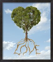 Framed Tree with Foliage in the Shape of a Heart with Roots as Text Love
