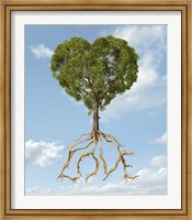 Framed Tree with Foliage in the Shape of a Heart with Roots as Text Love