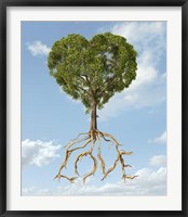 Framed Tree with Foliage in the Shape of a Heart with Roots as Text Love