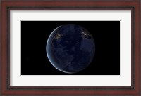 Framed Digital Composite of Earth's City Lights at Night, Centered over the Atlantic Ocean