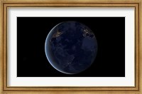 Framed Digital Composite of Earth's City Lights at Night, Centered over the Atlantic Ocean