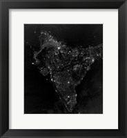 Framed Satellite View of City, Village, and Highway Lights in India