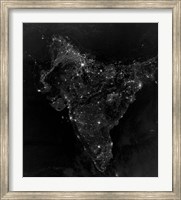 Framed Satellite View of City, Village, and Highway Lights in India