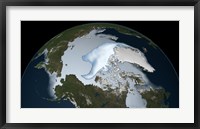Framed Planet Earth showing sea ice coverage in 2012