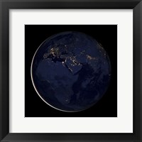 Framed Full Earth Showing City Lights of Africa, Europe, and the Middle East