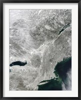 Framed Satellite View of a Large Nor'easter Snow Storm over United States
