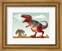 Framed Colorful Illustration of an Angry Tyrannosaurus Rex