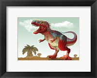 Framed Colorful Illustration of an Angry Tyrannosaurus Rex