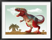 Framed Colorful Illustration of an Angry Tyrannosaurus Rex