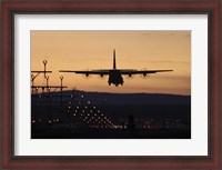 Framed C-130J Super Hercules Landing at Ramstein Air Base, Germany, at Dusk