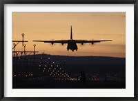 Framed C-130J Super Hercules Landing at Ramstein Air Base, Germany, at Dusk