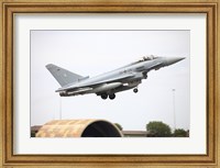 Framed German Eurofighter taking off from Albacete Airfield, Spain