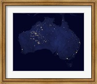 Framed Satellite View Showing the Night Lights of Australia