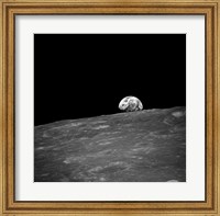 Framed first photograph taken by humans of Earthrise during Apollo 8.