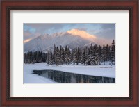 Framed View of Mt Edith and Sawback Range with Reflection in Spray River, Banff, Canada